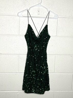 < B. Darlin Dark Green Sequin Embellished Formal Mini Dress >